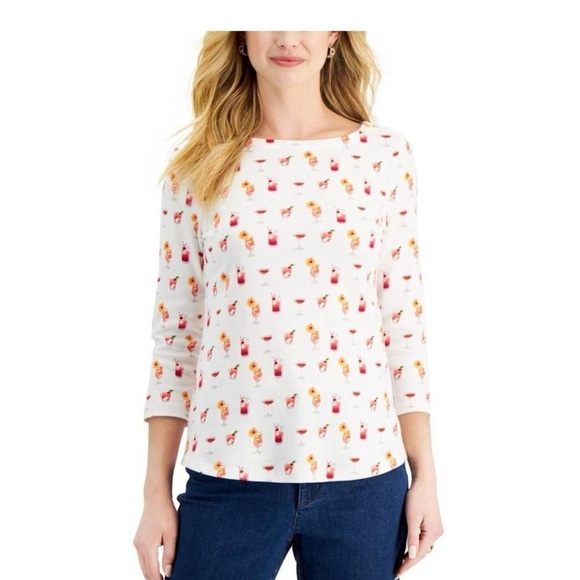 Charter Club Tops - Charter club cocktail print 100% cotton 3/4 sleeve women’s top PS